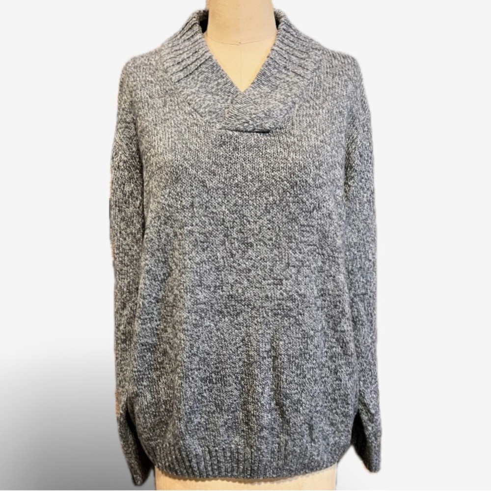 VINTAGE charcoal heather gray shawl‎ collar v neck sweater David Taylor 90s